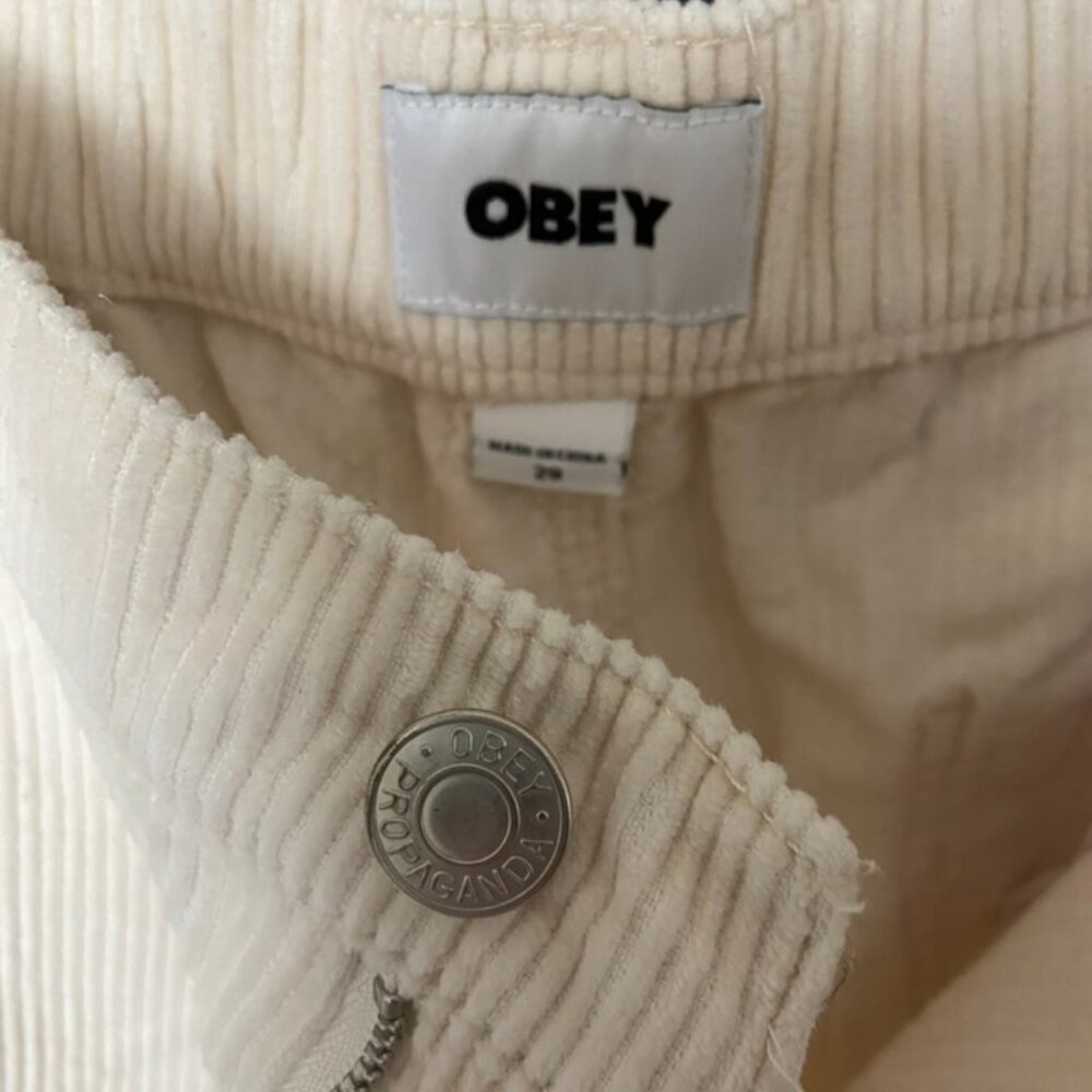 Obey White Corduroy Wide Legged Pants
